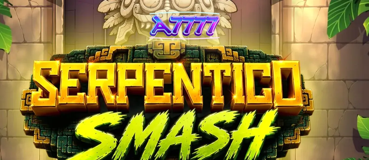 Tampilan visual slot Serpentico Smash dengan latar belakang hutan Aztec dan simbol ular mistis.